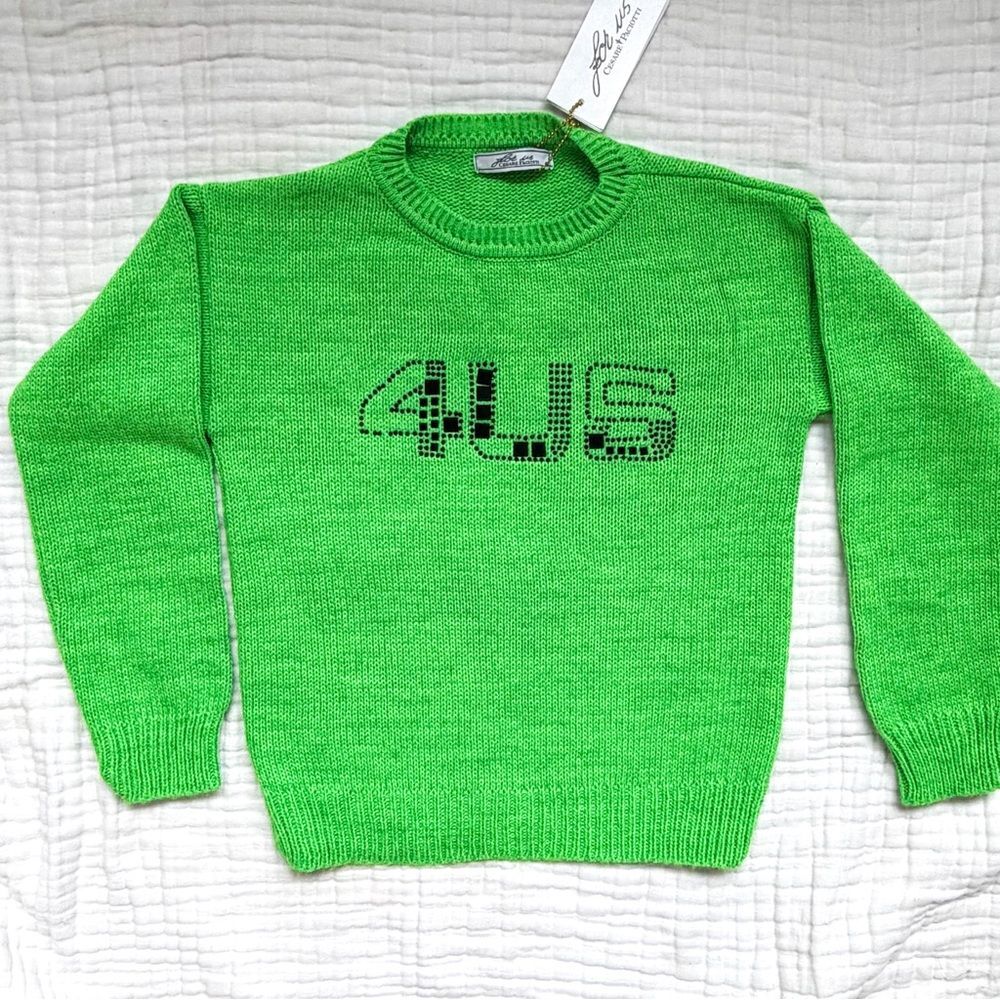Cesare Paciotti 4US Kids Rhinestone Logo Knit Sweater Green Italy NWT